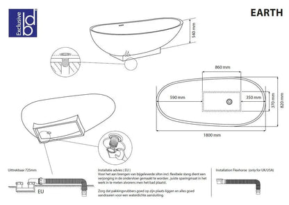 Elyndor 180 cm vrijstaand ligbad Mat Wit SaniSupreme