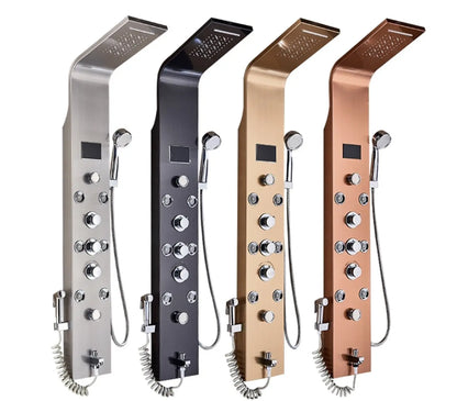 Tweedekans! Douchepaneel Opbouwdouche SaniSupreme® Sicilie met hand- en voetendouche LCD Premium rvs brushed TK3 Sanisupreme