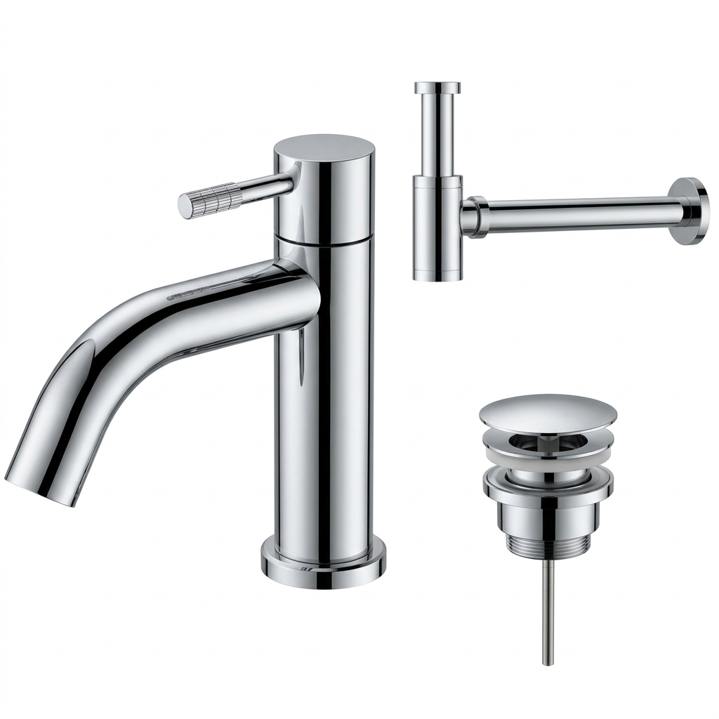 Fonteinkraan SaniSupreme Stria Toiletkraan Chroom Sifon met Clickwaste II
