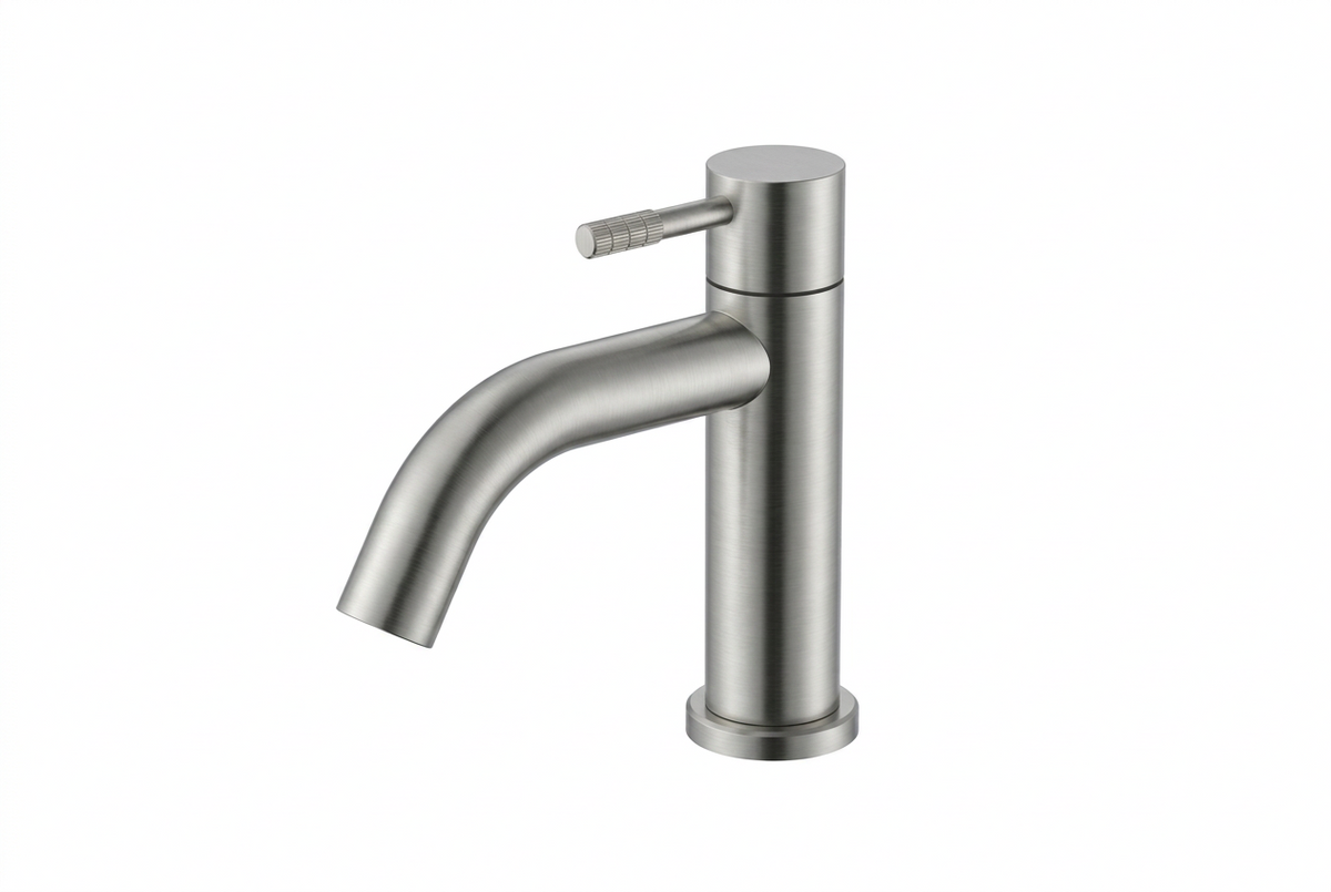 Fonteinkraan SaniSupreme Stria Toiletkraan Geborsteld RVS Sifon met Clickwaste II