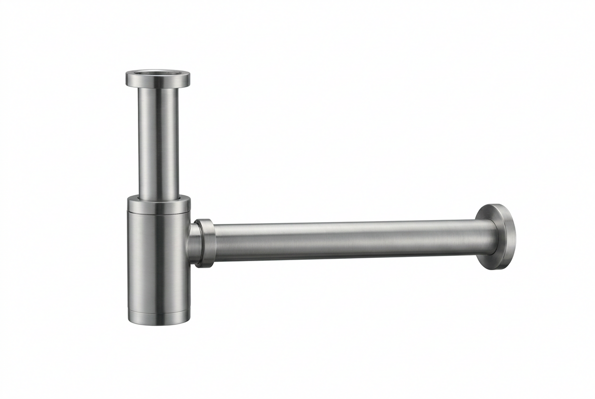 Fonteinkraan SaniSupreme Stria Toiletkraan Geborsteld RVS Sifon met Clickwaste II