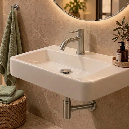 Fonteinkraan SaniSupreme Stria Toiletkraan Geborsteld RVS Sifon met Clickwaste II