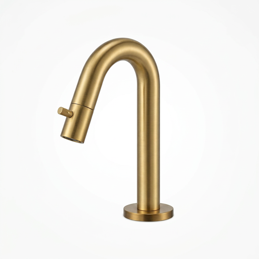 Fonteinkraan SaniSupreme Stria Toiletkraan Geborsteld Goud Sifon met Clickwaste2