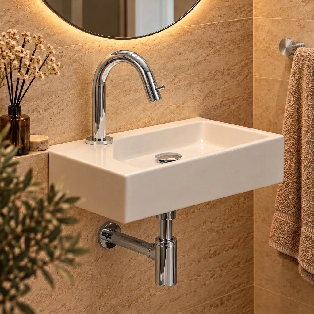 Fonteinkraan SaniSupreme Stria Toiletkraan Chroom Sifon met Clickwaste