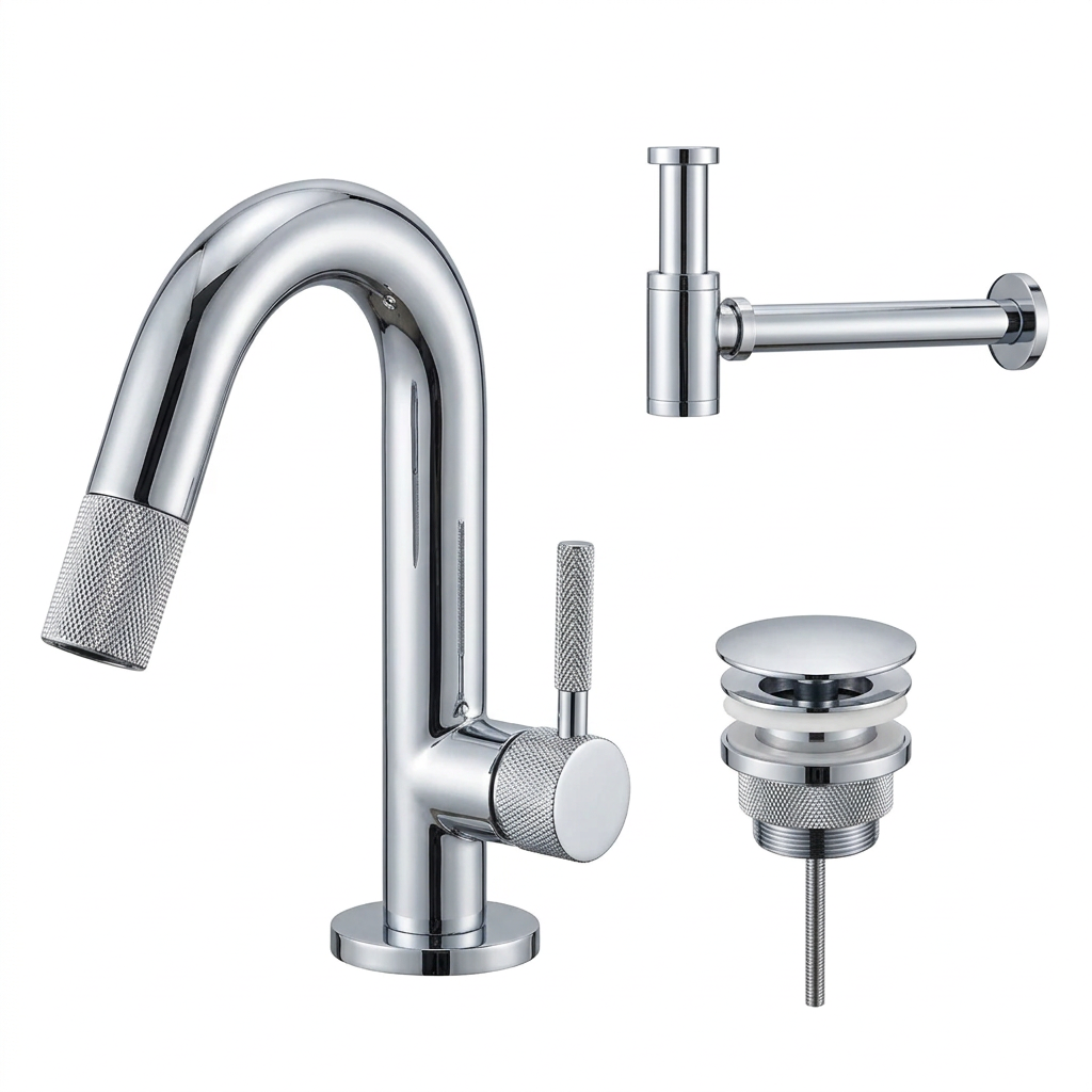 Fonteinkraan SaniSupreme Stria Toiletkraan Chroom Sifon met Clickwaste