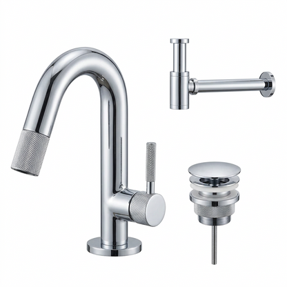 Fonteinkraan SaniSupreme Stria Toiletkraan Chroom Sifon met Clickwaste