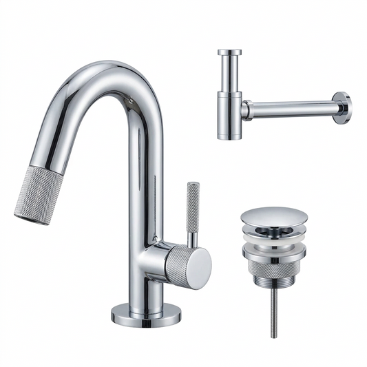 Fonteinkraan SaniSupreme Stria Toiletkraan Chroom Sifon met Clickwaste