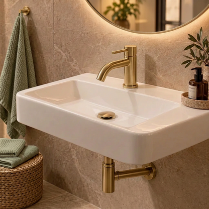 Fonteinkraan SaniSupreme Stria Toiletkraan Geborsteld Goud Sifon met Clickwaste II5