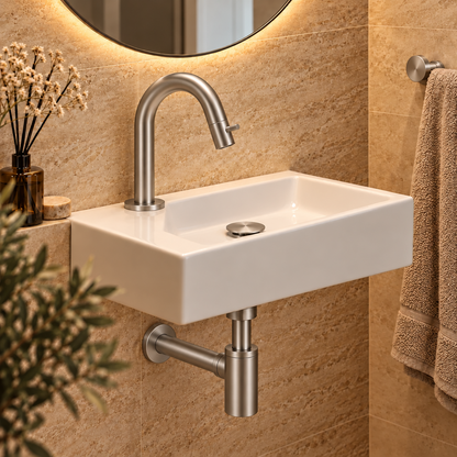 Fonteinkraan SaniSupreme Stria Toiletkraan Geborsteld RVS Sifon met Clickwaste5