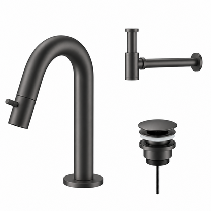 Fonteinkraan SaniSupreme Stria Toiletkraan GunMetal Sifon met Clickwaste