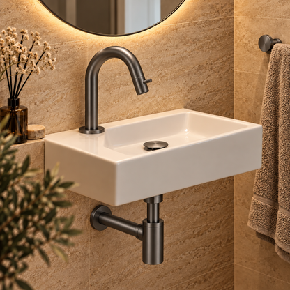 Fonteinkraan SaniSupreme Stria Toiletkraan GunMetal Sifon met Clickwaste5