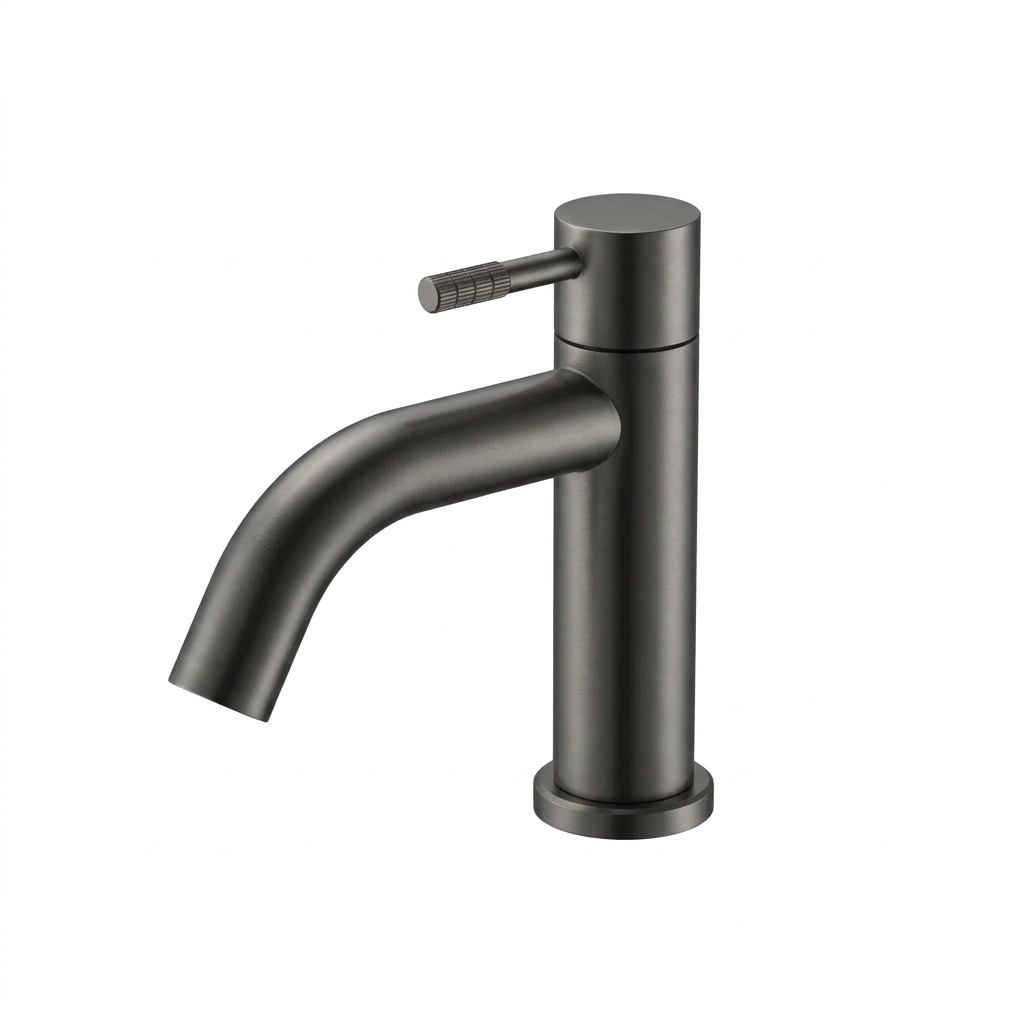 Fonteinkraan SaniSupreme Stria Toiletkraan Gun Metal Sifon met Clickwaste II2