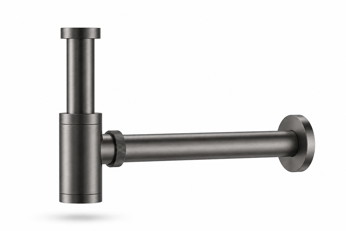 Fonteinkraan SaniSupreme Stria Toiletkraan Gun Metal Sifon met Clickwaste II3