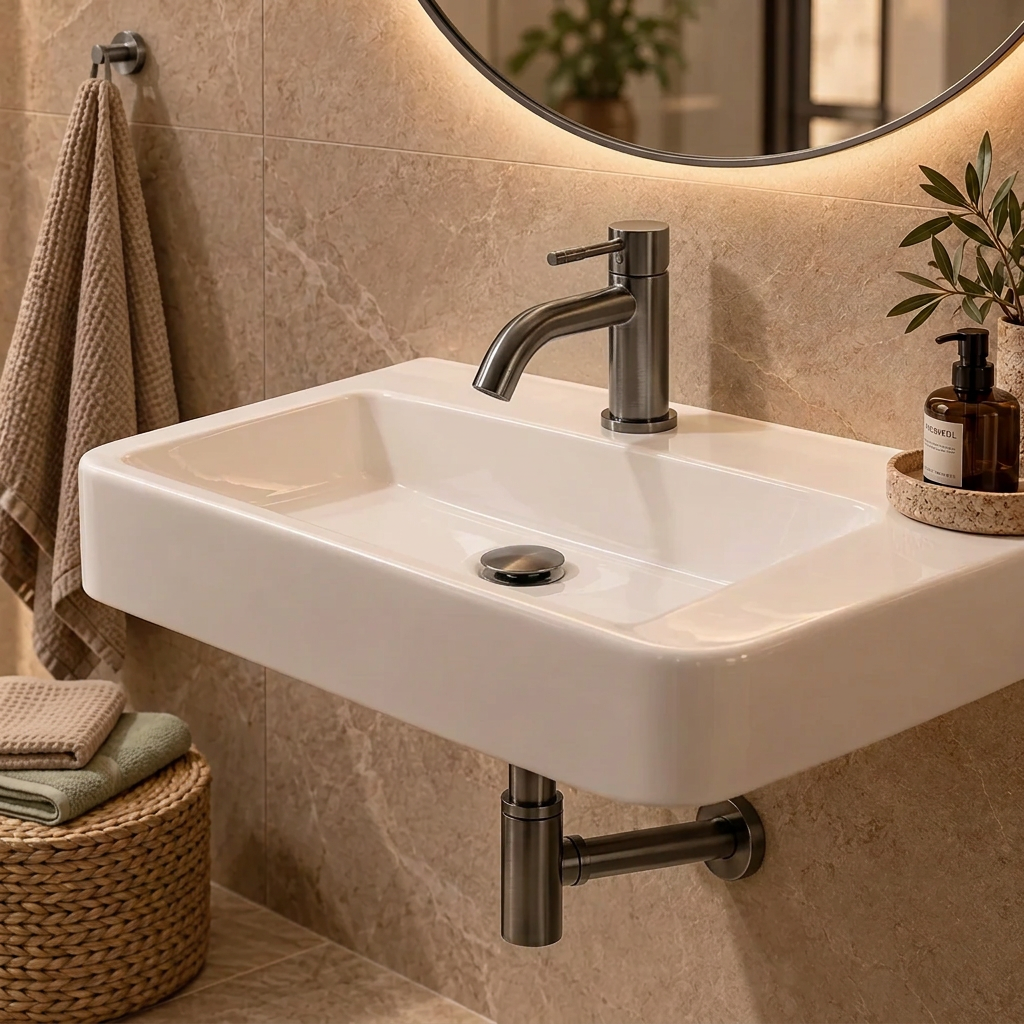 Fonteinkraan SaniSupreme Stria Toiletkraan Gun Metal Sifon met Clickwaste II5