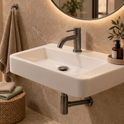 Fonteinkraan SaniSupreme Stria Toiletkraan Gun Metal Sifon met Clickwaste II5
