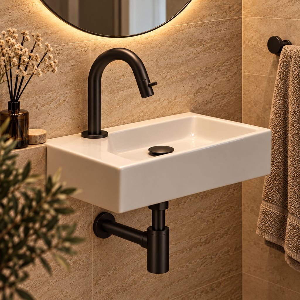 Fonteinkraan SaniSupreme Stria Toiletkraan Mat Zwart Sifon met Clickwaste5
