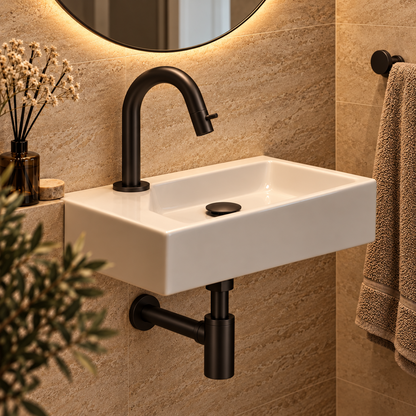 Fonteinkraan SaniSupreme Stria Toiletkraan Mat Zwart Sifon met Clickwaste5