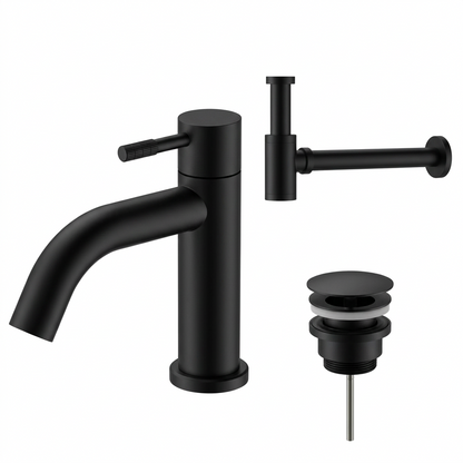 Fonteinkraan SaniSupreme Stria Toiletkraan Mat Zwart Sifon met Clickwaste II