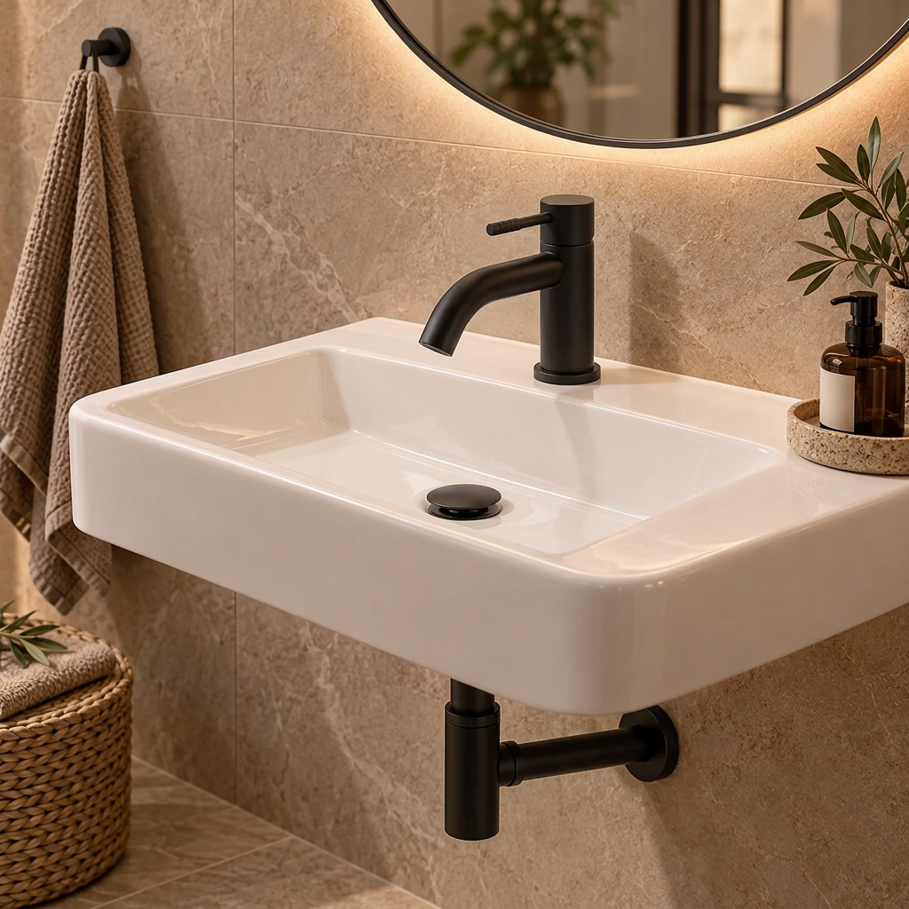 Fonteinkraan SaniSupreme Stria Toiletkraan Mat Zwart Sifon met Clickwaste II5