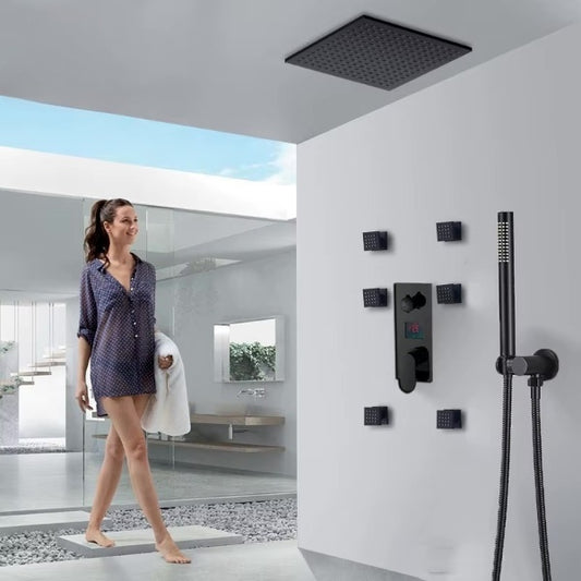 SaniSupreme Shower set Manhattan Premium de Luxe LCD 20 inch | 50 cm ceiling rain shower square 3-way black built-in