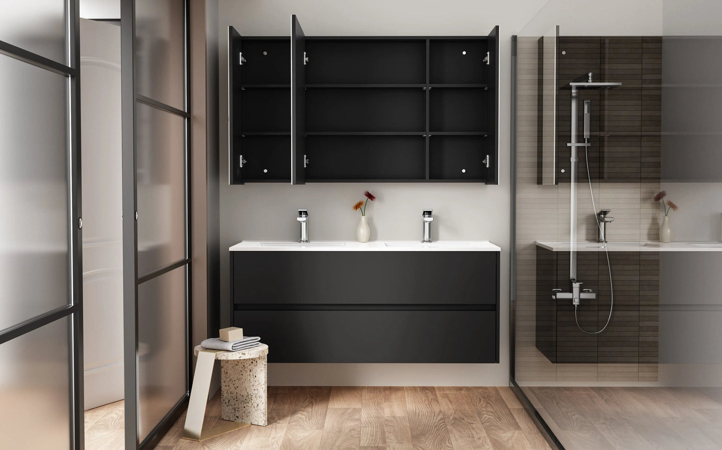 Sanisupreme Hayat spiegelkast 120X70X15cm-Mat Zwart SaniSupreme