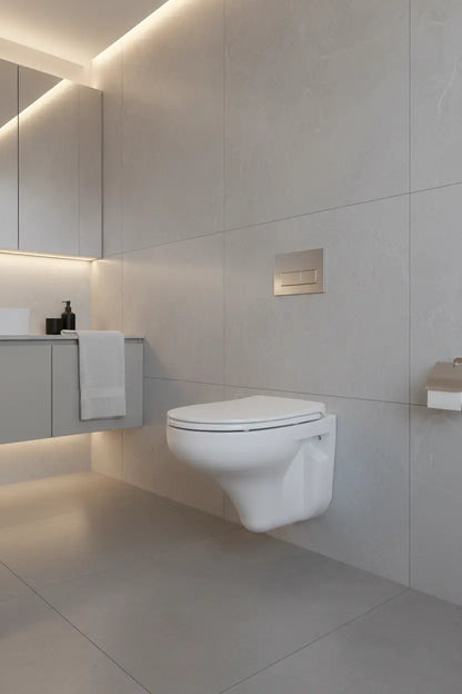Hangtoilet Brogo met zitting Glanzend Wit modern design met spoelrand SaniSupreme