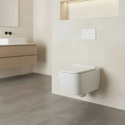Hangtoilet Faro Glanzend Wit met slim design zitting en bidetfunctie koud water randloos SaniSupreme