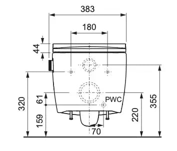 Hangtoilet Faro Glanzend Wit met slim design zitting en bidetfunctie koud water randloos SaniSupreme