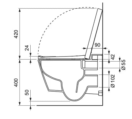 Hangtoilet Madeira Glanzend Wit met zitting en bidetfunctie 54 cm koud water randloos SaniSupreme