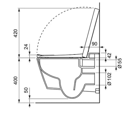 Hangtoilet Madeira Glanzend Wit met zitting en bidetfunctie 54 cm koud water randloos SaniSupreme