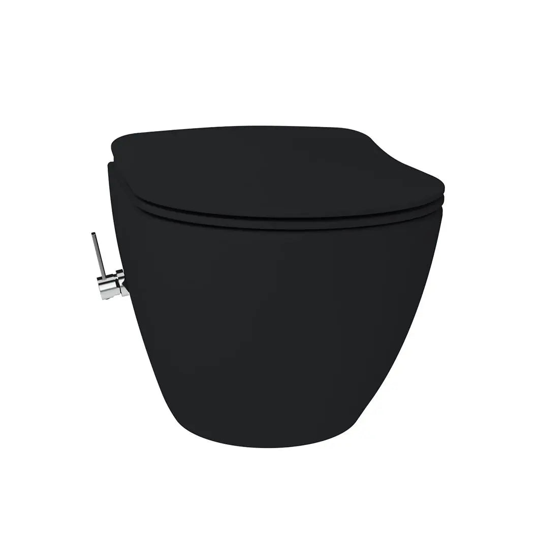 Hangtoilet Nazaré met ingebouwde Bidet met zitting warm en koud water wc randloos Mat Zwart SaniSupreme