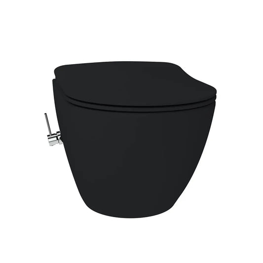 Hangtoilet Nazaré met ingebouwde Bidet met zitting warm en koud water wc randloos Mat Zwart SaniSupreme