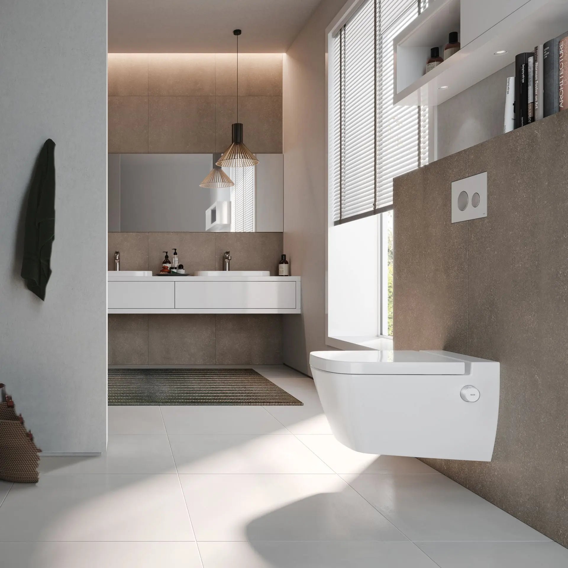 Hangtoilet Sombra wit met ingebouwde Bidet koud water met douchefunctie wc randloos met spatbescherming SaniSupreme
