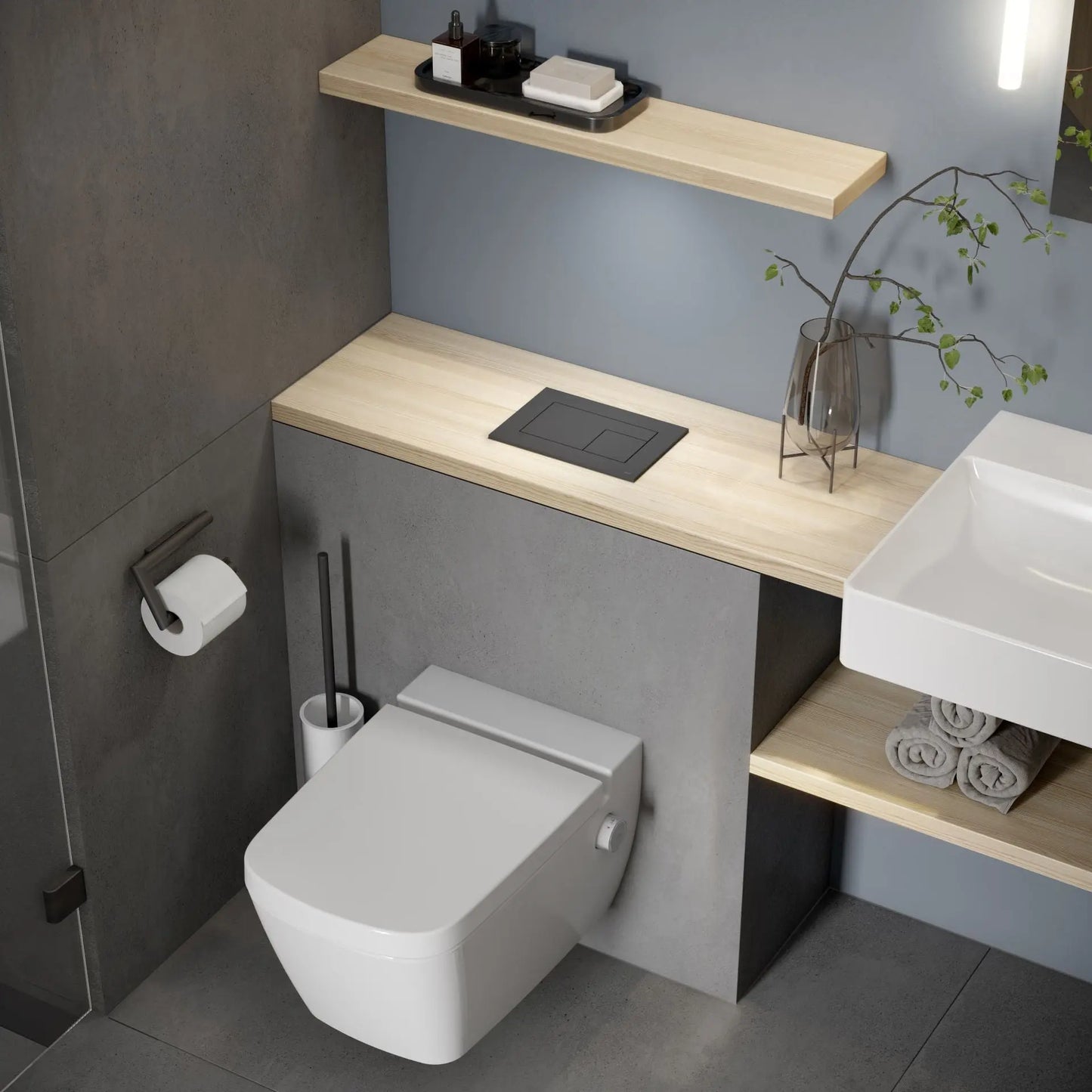 Hangtoilet Sombra wit met ingebouwde Bidet koud water met douchefunctie wc randloos met spatbescherming SaniSupreme