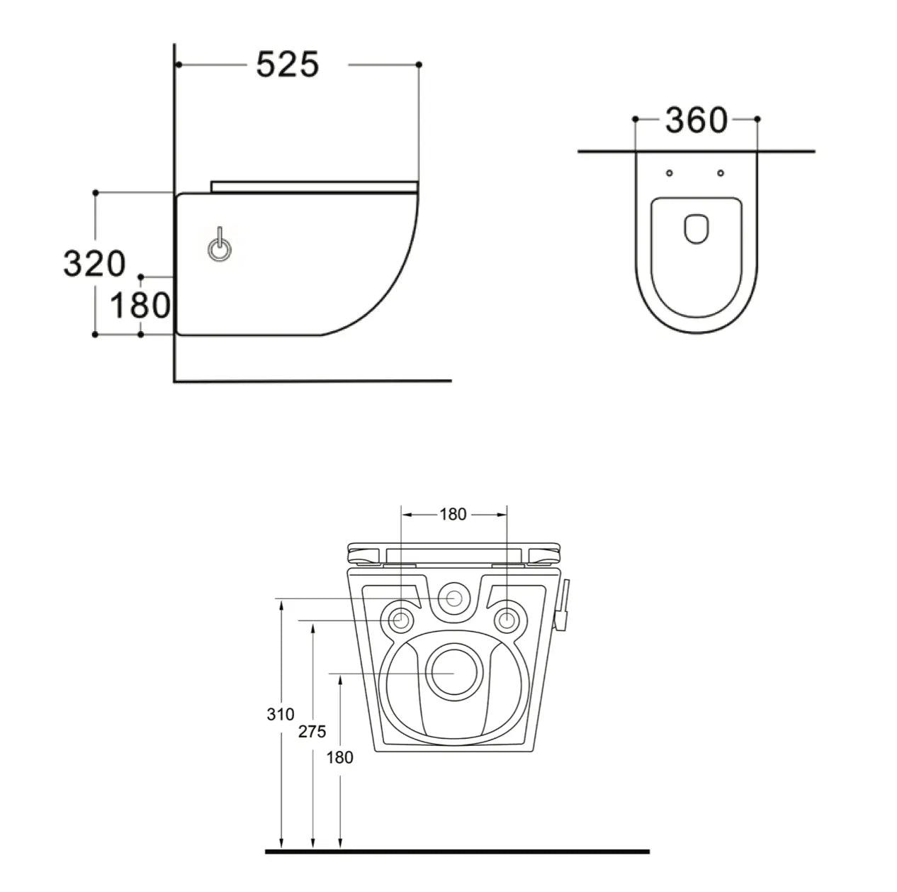 Hangtoilet Turkado met ingebouwde Bidet warm en koud water tornado flash wc randloos 52,5 cm Mat Zwart SaniSupreme