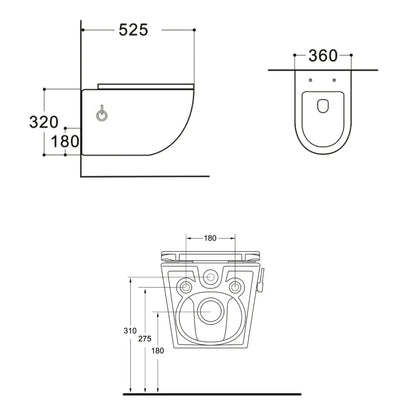 Hangtoilet Turkado met ingebouwde Bidet warm en koud water tornado flash wc randloos 52,5 cm Mat Zwart SaniSupreme