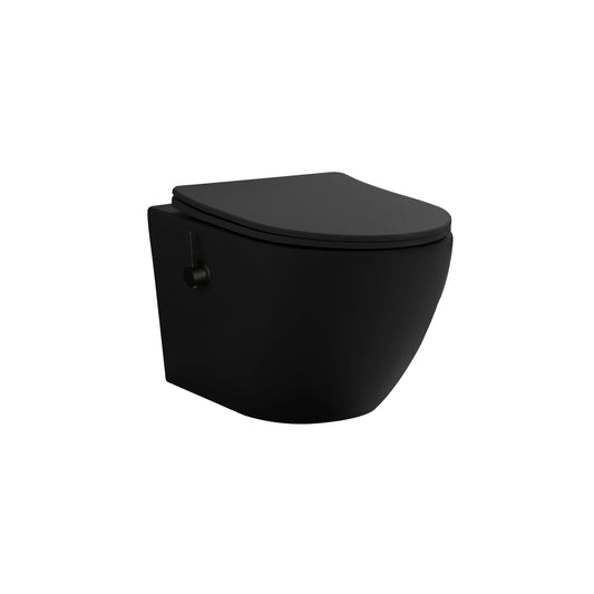 Hangtoilet Turkado met ingebouwde Bidet warm en koud water tornado flash wc randloos 52,5 cm Mat Zwart SaniSupreme