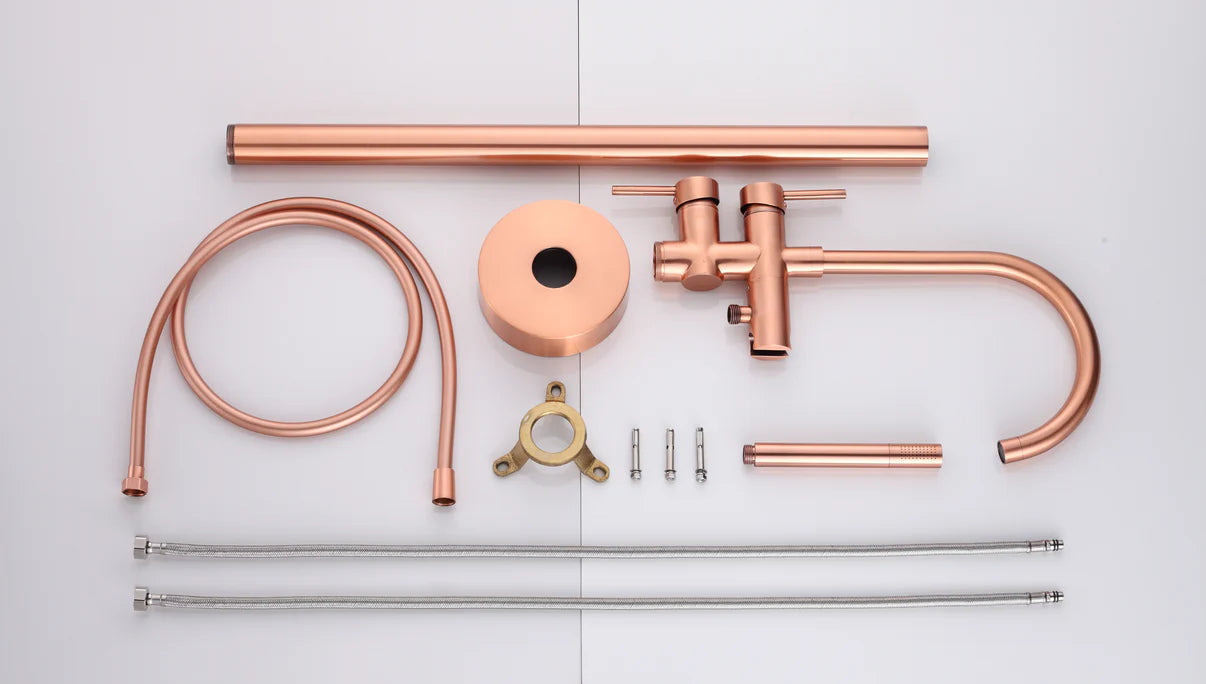 SaniSupreme Bath tap Ancona freestanding model with hand shower brushed copper