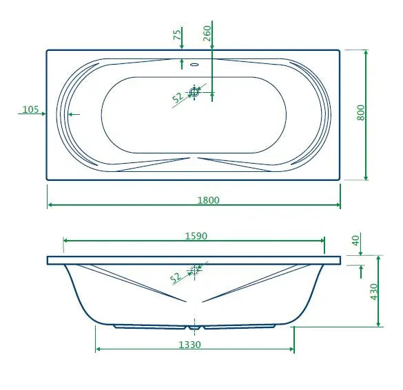 Inbouw ligbad Bellavero Glans Wit zonder poten rechthoek 180x80x43 SaniSupreme