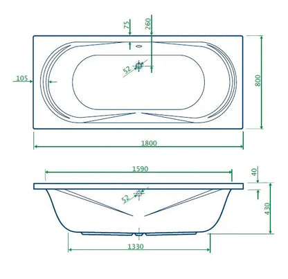 Inbouw ligbad Bellavero Glans Wit zonder poten rechthoek 180x80x43 SaniSupreme