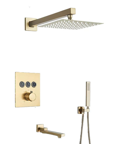 SaniSupreme SmartPulse Thermostatische Doucheset Regendouche 30 cm. wand Goud Geborsteld Sanisupreme