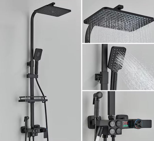 SaniSupreme Kentucky LCD Thermostatisch opbouw regendoucheset 19 x 29 cm. mat zwart vierkant