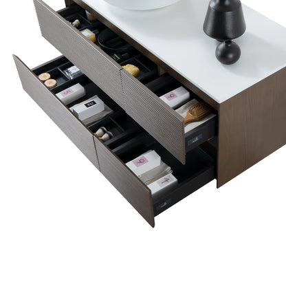 Sanisupreme LAYDA Wastafelonderkast - 4 LADES - Greeploos - Soft Close – 119X49X52 cm - Donker Walnoten SaniSupreme