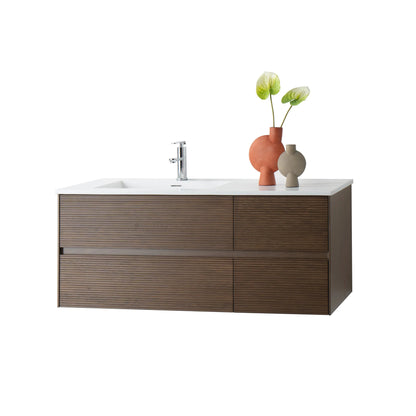 Sanisupreme LAYDA Wastafelonderkast - 4 LADES - Greeploos - Soft Close – 119X49X52 cm - Donker Walnoten SaniSupreme