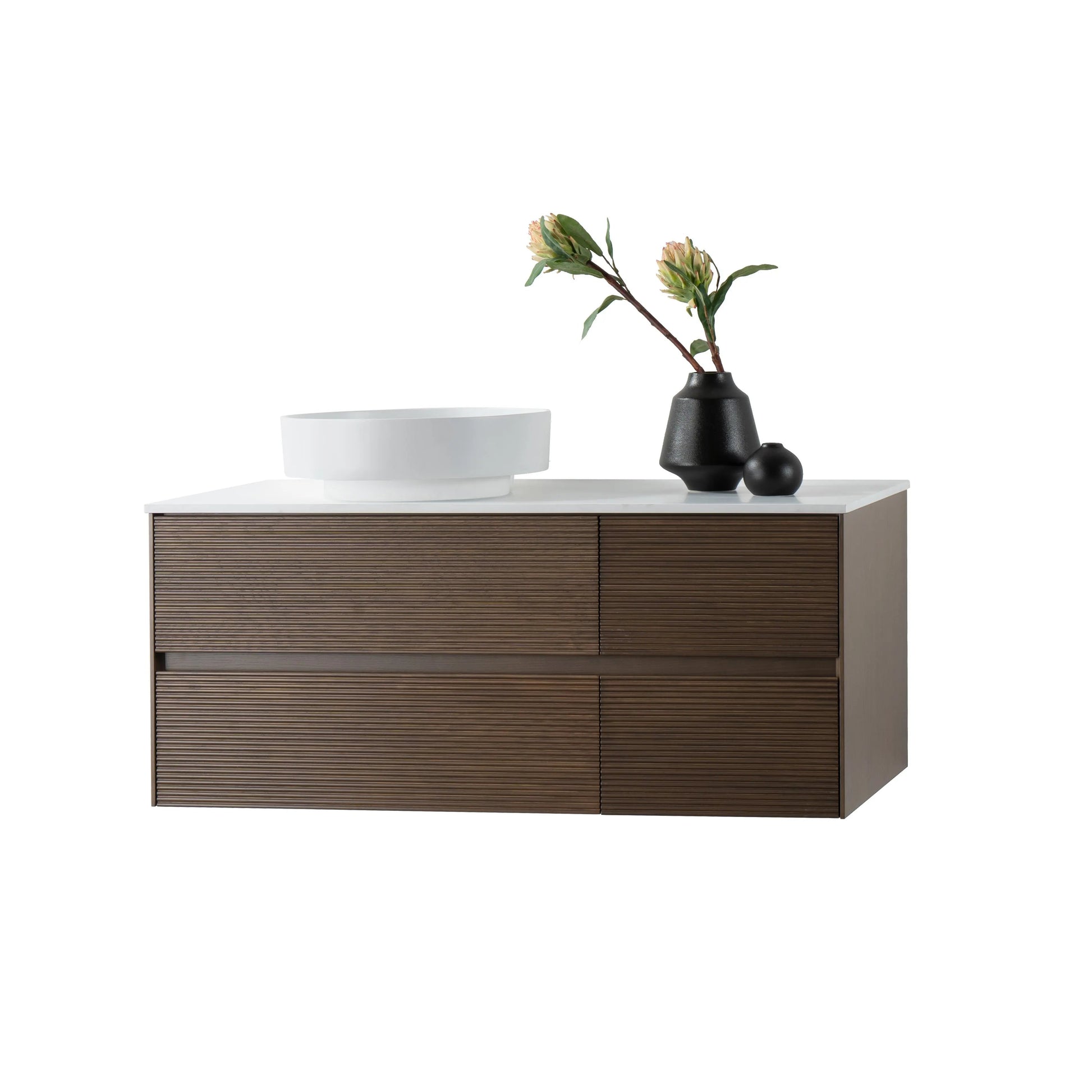 Sanisupreme LAYDA Wastafelonderkast - 4 LADES - Greeploos - Soft Close – 119X49X52 cm - Donker Walnoten SaniSupreme