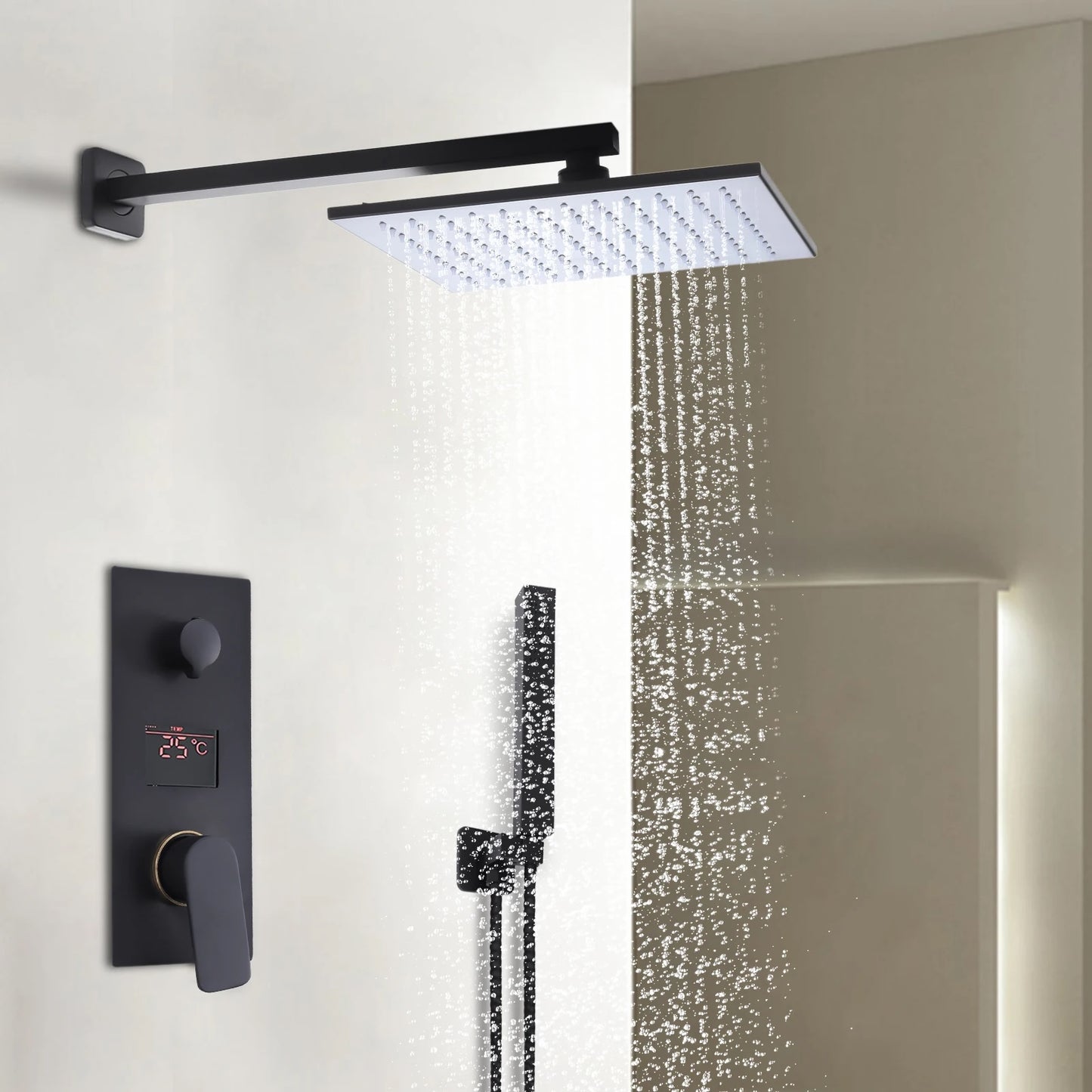 SaniSupreme Shower set New York Premium de Luxe LCD 10 inch rain shower square 2-way black built-in