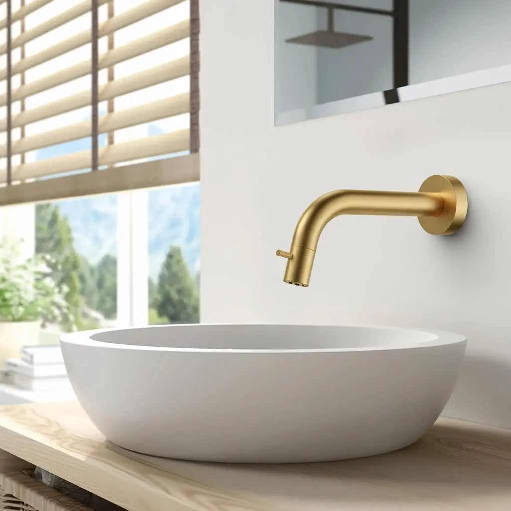 Laurinus Line Lux wandmontage koudwaterkraan inkortbaar Geborsteld Goud (PVD) SaniSupreme