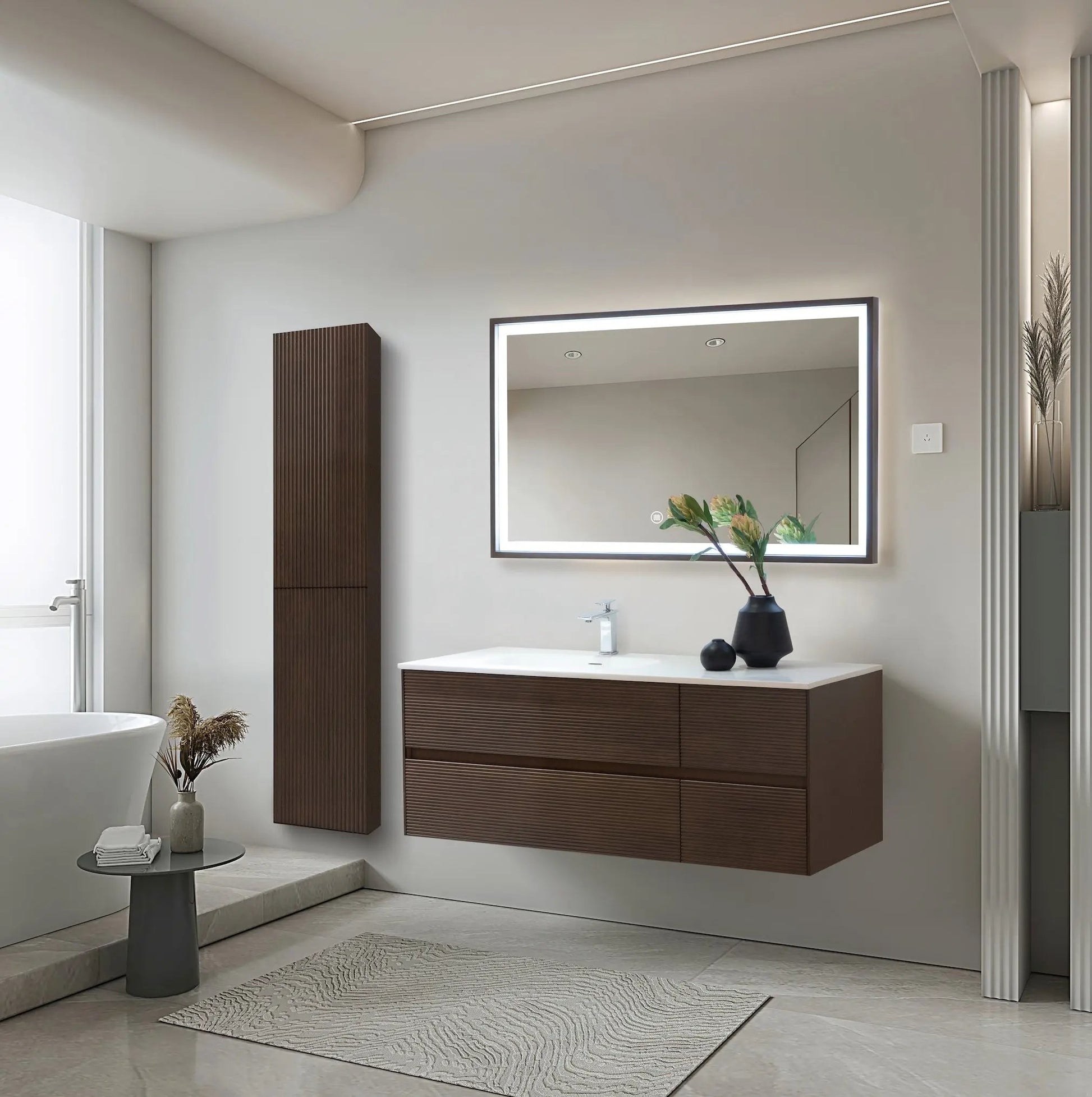 Sanisupreme LAYDA Kolomkast - 2 Deuren - Greeploos - omkeerbaar - 35X160X35 CM - Donker Walnoten SaniSupreme