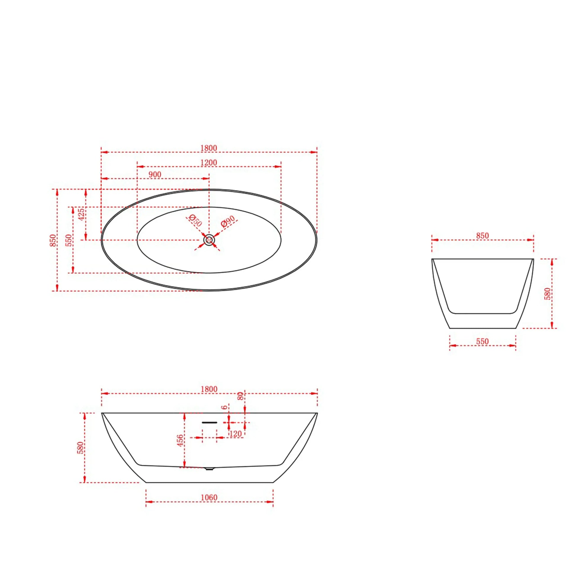 ligbad mat wit 180 cm