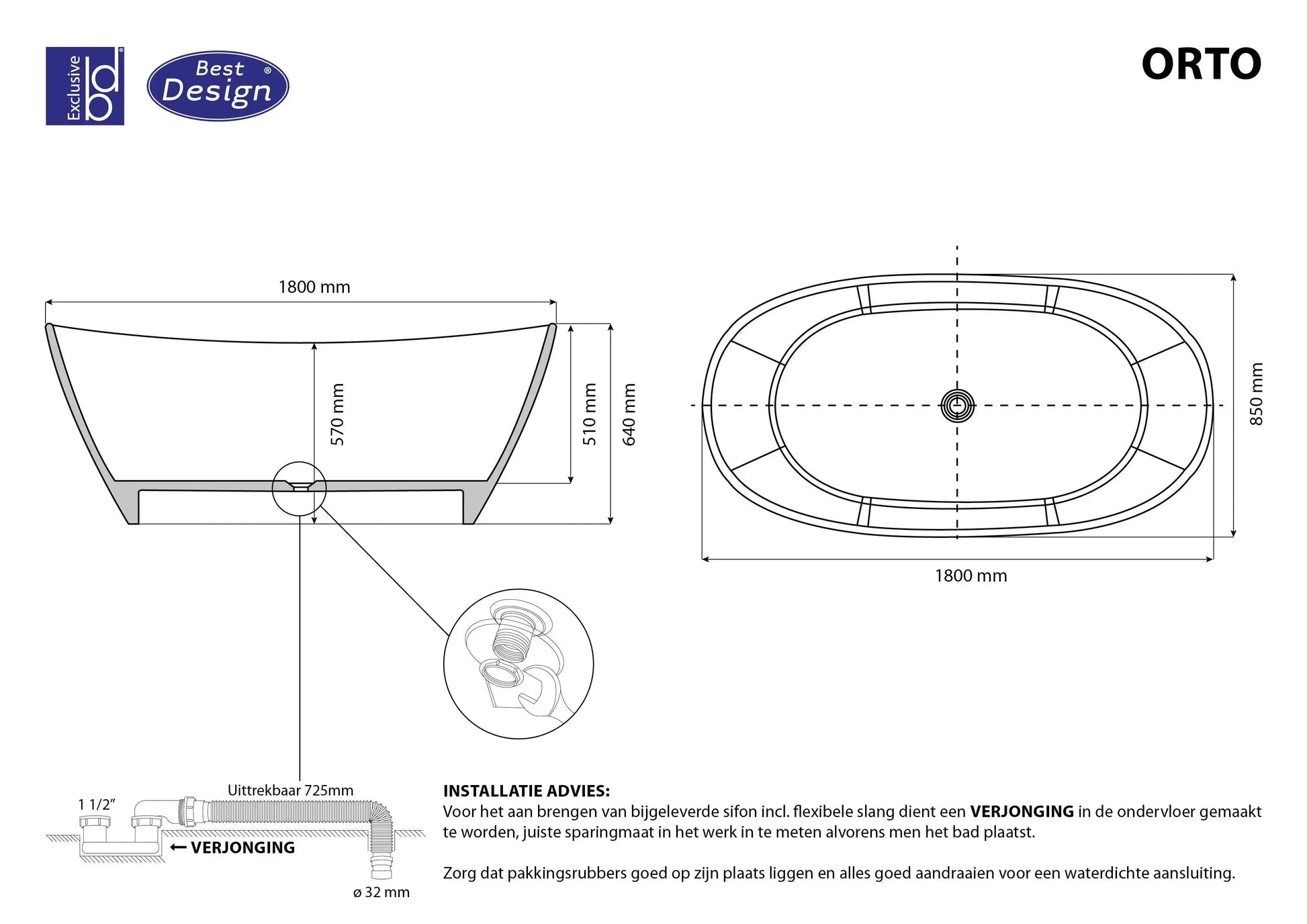 Lunéa 180 cm vrijstaand bad Mat Wit SaniSupreme SaniSupreme